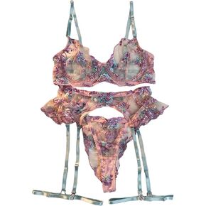 SOLY HUX Women's Garter Lingerie Set Floral Embroidery Push Up Bra Panty Wedding Night Honeymoon Outfits in Saudi Arabia