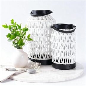 Bohemian Natural Rattan Lanterns - Handcrafted, Modern Farmhouse Style, Perfect for Living Room, Patio, Porch, Cafés, Boutiques & Garden Areas in Saudi Arabia