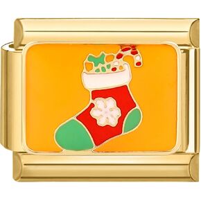 papasgix Italian Charms, Christmas Italian Charms Christmas Tree Bell Socks Elk Gift Box Snowman Candy Italian Charm 10mm*9mm Gold Italian Charm Bracelet Link in Saudi Arabia