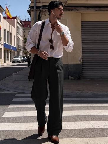 JMIERR Mens Baggy Casual Dress Pants Lightweight Pleated Old Money Wide Leg Pants Loose Relaxed Fit Trousers in Saudi Arabia