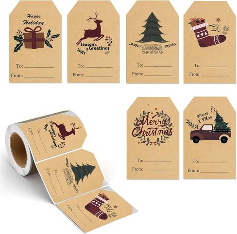 Christmas Gift Tags Self Adhesive 120PCS Kraft Christmas Name Tags for Gifts Festival Writable Label Wrapping Holiday Santa to from Gift Tag Stickers for Presents (Vintage Kraft paper) in Saudi Arabia