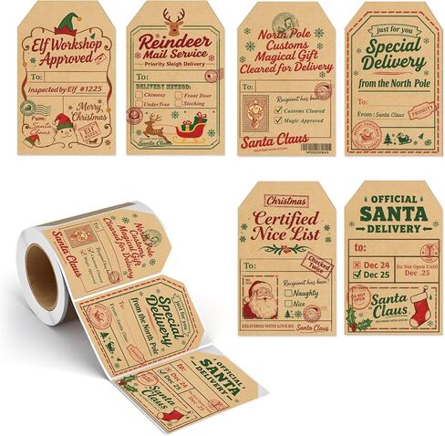 Christmas Gift Tags Self Adhesive 120PCS Kraft Christmas Name Tags for Gifts Festival Writable Label Wrapping Holiday Santa to from Gift Tag Stickers for Presents (Vintage Kraft paper) in Saudi Arabia