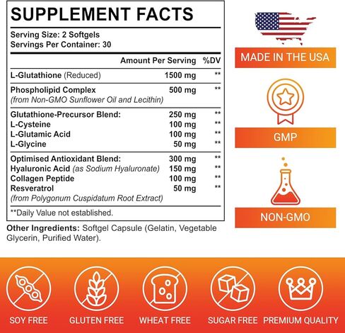 Liposomal Glutathione Softgels, Enhanced Absorption - Liposomal Delivery, Active Form L-Glutathione, Cellular, Immune Function & Liver Detox, Rich in Antioxidant Formula, Gluten Free, 120 Softgels in Saudi Arabia