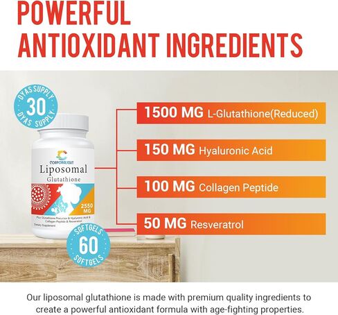 Liposomal Glutathione Softgels, Enhanced Absorption - Liposomal Delivery, Active Form L-Glutathione, Cellular, Immune Function & Liver Detox, Rich in Antioxidant Formula, Gluten Free, 120 Softgels in Saudi Arabia