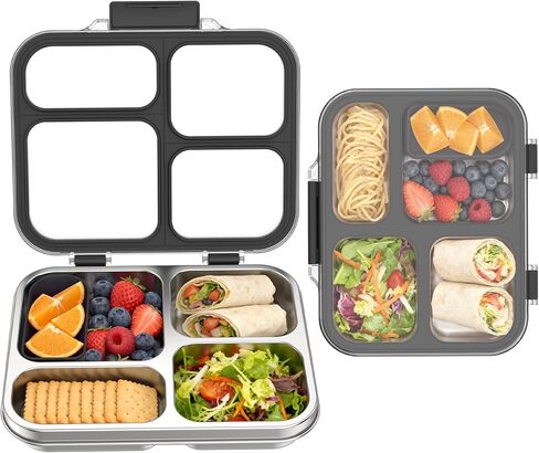 4 Compartment Stainless Steel Bento Box with Silicone Container for Adults,Metal Lunch Box Kids, Removable Silicone Seal & Clear Lid, Leak Proof Food Storage Container for Meal Prep (Pink) in Saudi Arabia