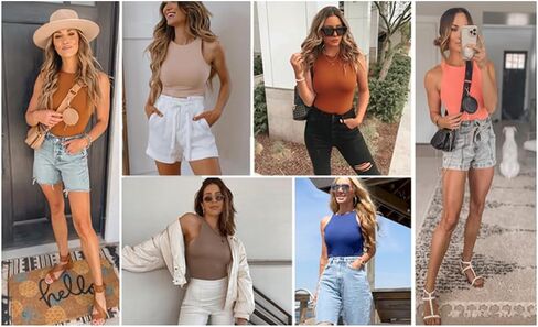HSQSMWJ Bodysuit Shapewear for Women Thong Tank Top Body Shaper Leotard Crew Neck Racerback Tops Snap in Kuwait