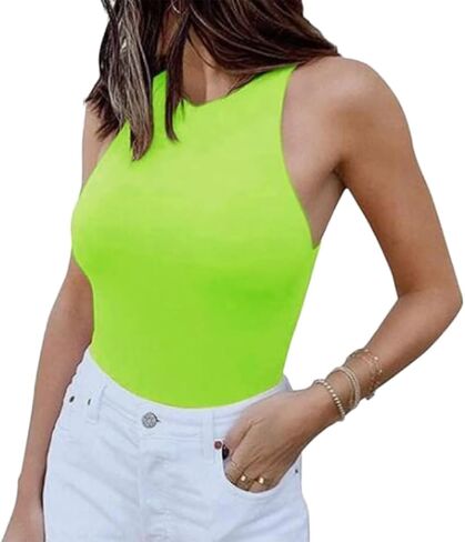 HSQSMWJ Bodysuit Shapewear for Women Thong Tank Top Body Shaper Leotard Crew Neck Racerback Tops Snap in Kuwait