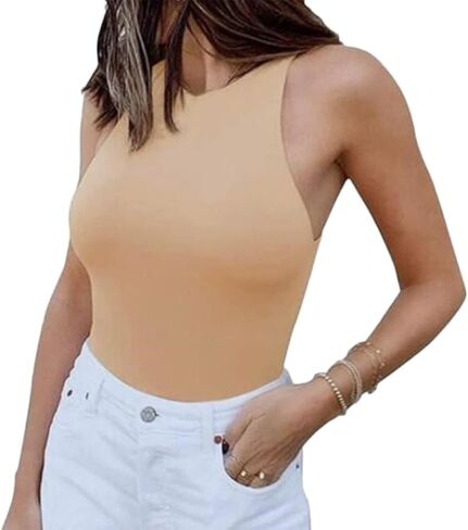 HSQSMWJ Bodysuit Shapewear for Women Thong Tank Top Body Shaper Leotard Crew Neck Racerback Tops Snap in Kuwait