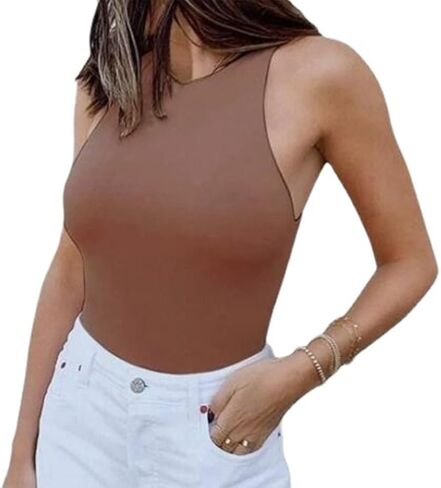 HSQSMWJ Bodysuit Shapewear for Women Thong Tank Top Body Shaper Leotard Crew Neck Racerback Tops Snap in Kuwait