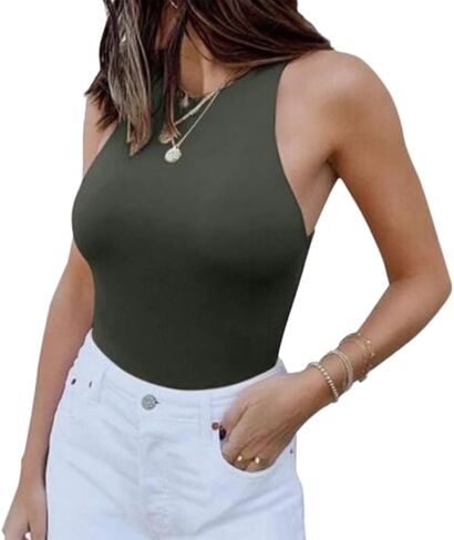 HSQSMWJ Bodysuit Shapewear for Women Thong Tank Top Body Shaper Leotard Crew Neck Racerback Tops Snap in Kuwait