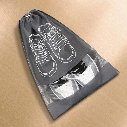 5 Pack Large Shoe Bags for Travel, Dustproof Drawstring Shoe Pouch for Packing with Clear Window, Shoe Storage Bags for Men & Women, Gray in Saudi Arabia