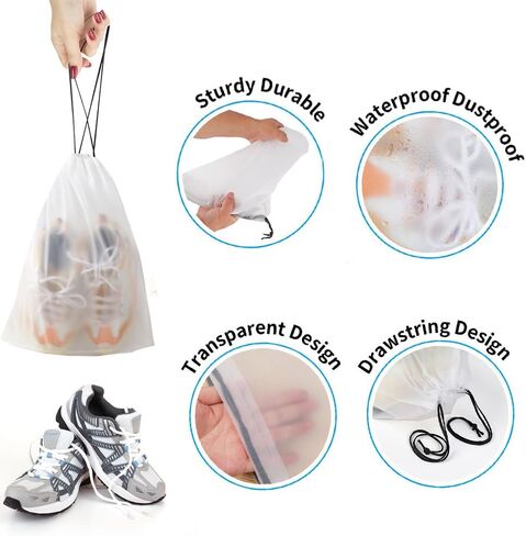 5 Pack Shoe Bags for Travel, 15.7" x 11.8" Clear Travel Shoe Bags for Packing, Large Waterproof Portable Drawstring Travel Shoe Storage Bag Travel Essentials Women for and Men in Saudi Arabia