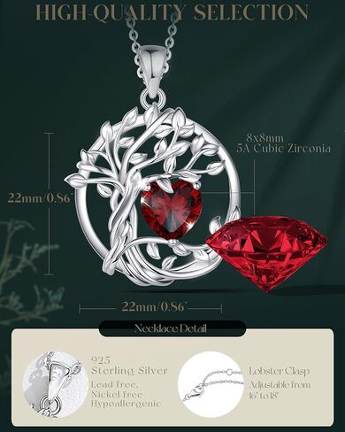 FANCIME Tree of life January Birthstone Jewelry Set Sterling Silver Garnet Pendant Earrings Bracelet Birthday Mothers Day Gifts for women Wife Mom Her in Saudi Arabia