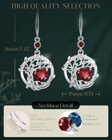 FANCIME Tree of life January Birthstone Jewelry Set Sterling Silver Garnet Pendant Earrings Bracelet Birthday Mothers Day Gifts for women Wife Mom Her in Saudi Arabia