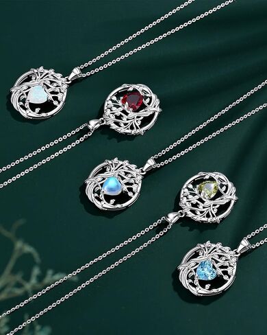 FANCIME Tree of life January Birthstone Jewelry Set Sterling Silver Garnet Pendant Earrings Bracelet Birthday Mothers Day Gifts for women Wife Mom Her in Saudi Arabia