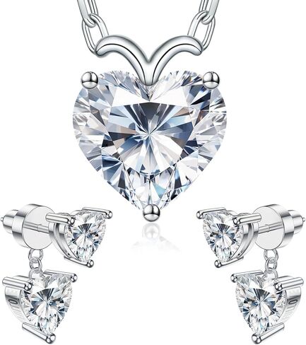 ForeverLove Heart Moissanite Necklace&Earrings Set For Women, 8 Carats Heartshap Moissanite, Silver Pendant Jewelry,Romantic Gifts for Wife, Girlfriend, Mom in Saudi Arabia