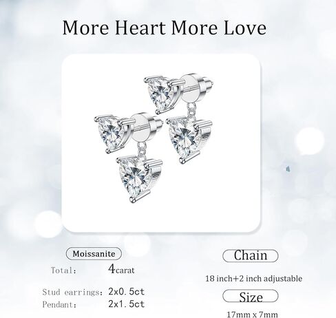 ForeverLove Heart Moissanite Necklace&Earrings Set For Women, 8 Carats Heartshap Moissanite, Silver Pendant Jewelry,Romantic Gifts for Wife, Girlfriend, Mom in Saudi Arabia