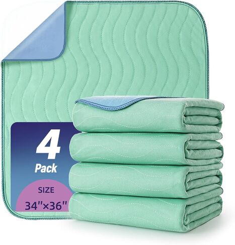 Pee Pads for Adults, Kids and Pets, Cotton-Like Surface, Machine Washable, 100% Leak Prevention with Waterproof TPU Layer (4 Pack, 34*36 inch) in Saudi Arabia