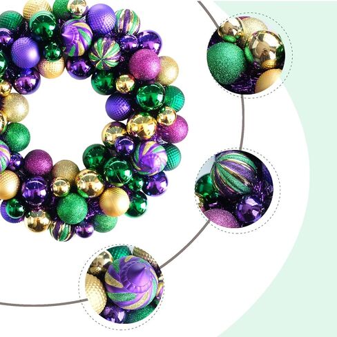 أكاليل Bibelot Mardi Gras للباب الأمامي، إكليل تزيين الكرات الملونة مقاس 18 بوصة، أكاليل Mardi Gras للحديقة الخارجية والباب الأمامي وديكور المزرعة (18 بوصة) in Saudi Arabia