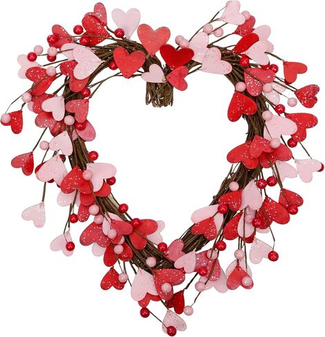 15 بوصة عيد الحب اكليلا للباب الأمامي اكاليل القلب الأحمر الوردي مع التوت عيد الحب زينة عيد الحب هدية عيد الحب للذكرى السنوية حفل زفاف جدار المنزل ديكور داخلي in Kuwait
