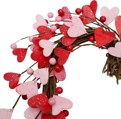 15 بوصة عيد الحب اكليلا للباب الأمامي اكاليل القلب الأحمر الوردي مع التوت عيد الحب زينة عيد الحب هدية عيد الحب للذكرى السنوية حفل زفاف جدار المنزل ديكور داخلي in Kuwait