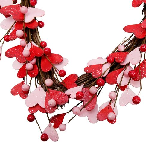 15 بوصة عيد الحب اكليلا للباب الأمامي اكاليل القلب الأحمر الوردي مع التوت عيد الحب زينة عيد الحب هدية عيد الحب للذكرى السنوية حفل زفاف جدار المنزل ديكور داخلي in Kuwait