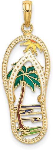 Palm Tree Beach Scene on Flip Flop Sandal Pendant in Real 14k Gold in Saudi Arabia