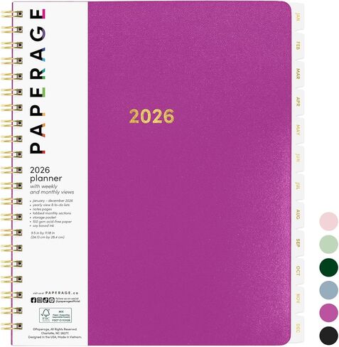 PAPERAGE 2025 Weekly & Monthly Hardcover Planner (Dark Green), 12 Month (January 2025 - December 2025), 5.7 in x 8 in, Weekly & Monthly Spreads, Includes Additional Note Pages, Back Pocket & Trackers in Kuwait