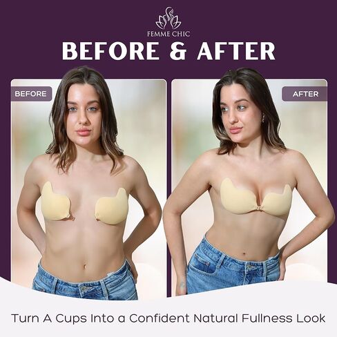 Strapless Bras for Women Sticky Push Up | Adhesive Backless Invisible Support with Lift Stickers & Nipple Covers in Saudi Arabia