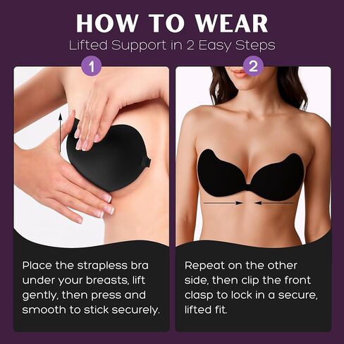 Strapless Bras for Women Sticky Push Up | Adhesive Backless Invisible Support with Lift Stickers & Nipple Covers in Saudi Arabia