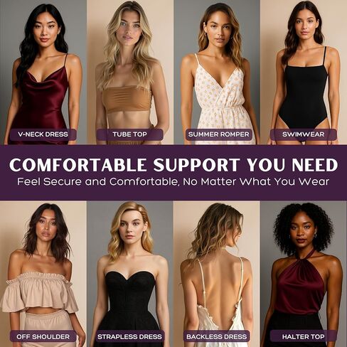 Strapless Bras for Women Sticky Push Up | Adhesive Backless Invisible Support with Lift Stickers & Nipple Covers in Saudi Arabia