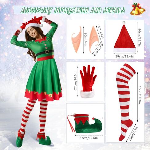 10 Pcs Christmas Elf Costumes for Women Christmas Elf Outfit Dress Shoes Accessories for Adult Holiday Cosplay in Saudi Arabia