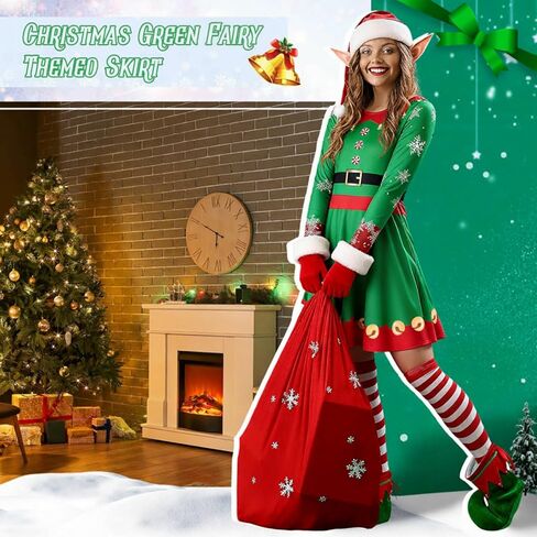 10 Pcs Christmas Elf Costumes for Women Christmas Elf Outfit Dress Shoes Accessories for Adult Holiday Cosplay in Saudi Arabia
