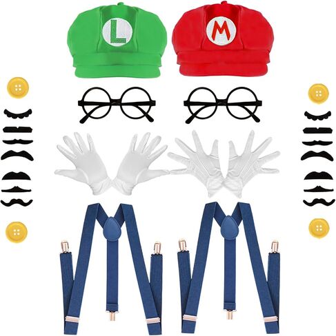 Super Bros Costume Kit with Hat, Mustaches, Suspenders, Gloves Buttons ang Glasses frame for Halloween, Cosplay and Christmas in Saudi Arabia
