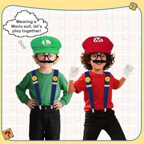 Super Bros Costume Kit with Hat, Mustaches, Suspenders, Gloves Buttons ang Glasses frame for Halloween, Cosplay and Christmas in Saudi Arabia