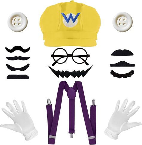 Super Bros Costume Kit with Hat, Mustaches, Suspenders, Gloves Buttons ang Glasses frame for Halloween, Cosplay and Christmas in Saudi Arabia