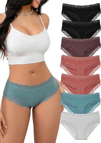 Bikini Underwear For Women Cute Undies Sexy Cotton Panties Cotton Cheekster Lacey Lace Trim Underwear For Women Pack in Saudi Arabia