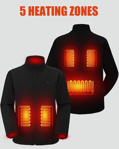 MIDIAN Heated Jacket for Men with 12V 15000mAh Battery, 3 Heating Levels 5 Heating Zones Waterproof Electric Heated Coat in Saudi Arabia