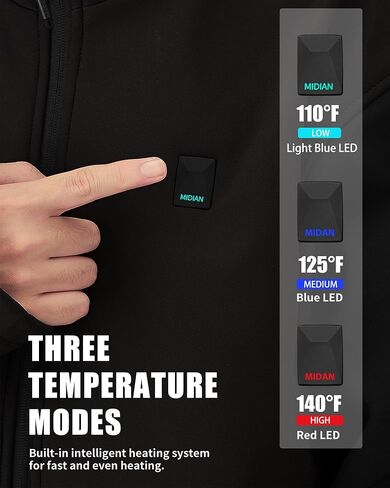 MIDIAN Heated Jacket for Men with 12V 15000mAh Battery, 3 Heating Levels 5 Heating Zones Waterproof Electric Heated Coat in Saudi Arabia
