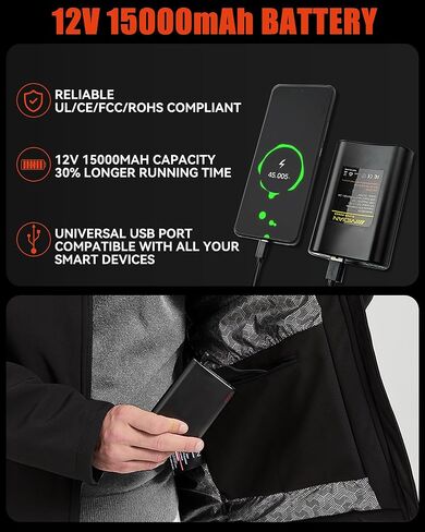 MIDIAN Heated Jacket for Men with 12V 15000mAh Battery, 3 Heating Levels 5 Heating Zones Waterproof Electric Heated Coat in Saudi Arabia