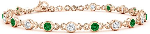 سوار التنس Angara Bezel-Set Round Lab Grown Emerald and Diamond من الذهب الخالص عيار 14 قيراط | عيد ميلاد، خطوبة، ذكرى سنوية، هدية مجوهرات الزفاف للنساء | الطول - 7 بوصة in Kuwait