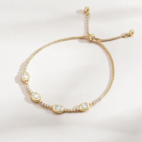 KELORIS PATH Tennis Bracelet for Women, 14K Gold Plated Classic Adjustable Slider Cubic Zirconia Bracelets, Dainty Jewelry Gift in Saudi Arabia