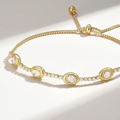 KELORIS PATH Tennis Bracelet for Women, 14K Gold Plated Classic Adjustable Slider Cubic Zirconia Bracelets, Dainty Jewelry Gift in Saudi Arabia