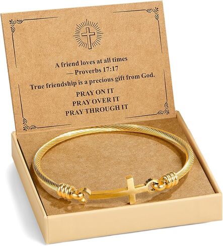 Christian Bracelet for Women, Gold-Plated Stainless Steel Cross Bracelet with Faith Card, Inspirational Gifts for Women, Friendship, Birthday, Christmas, or Thanksgiving Gift Box in Saudi Arabia