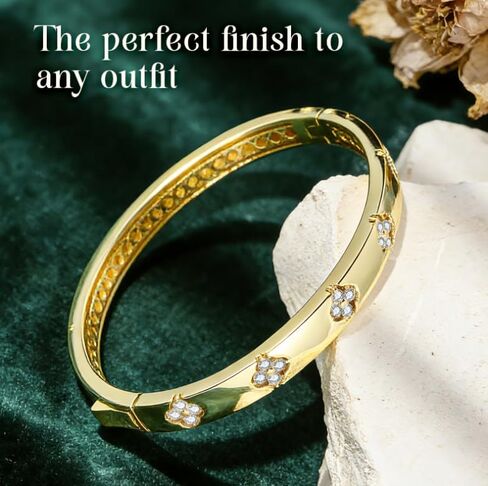 Moissanite Bracelets for Women Four Leaf Clover Bracelet 14K Gold Plating with D Color VVS1 Stones Lucky Charm Jewelry Durable Stackable Gift for Her in Saudi Arabia