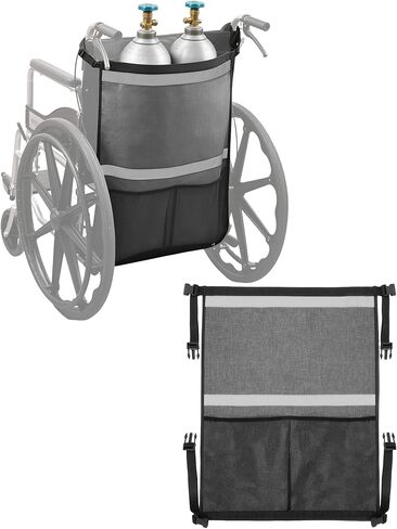 حامل خزان الأكسجين للكراسي المتحركة والمشايات والدراجات البخارية - أشرطة عاكسة للضوء، سريعة الفك، سريعة الجفاف وسهلة التنظيف - تناسب أسطوانات D/E الصغيرة (2، رمادي) in Kuwait