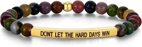 Dont Let The Hard Days Win Motivational Bracelets For Women, 14k Gold Plated Stainless Steel Bar Tiger Eye Stone Elastic Beaded Bracelet Inspirational Christmas Birthday Jewelry Gift in Saudi Arabia