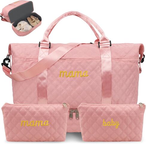 Mama Baby Pregnancy Hospital Bag Essentials for Women Labor Delivery Diaper Organizer with Shoe Compartment,2 Waterproof Toiletry Pouch Travel Duffle Bag for Mommy Weekender Overnight Gym Gifts,Pink in Saudi Arabia