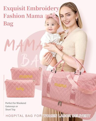 Mama Baby Pregnancy Hospital Bag Essentials for Women Labor Delivery Diaper Organizer with Shoe Compartment,2 Waterproof Toiletry Pouch Travel Duffle Bag for Mommy Weekender Overnight Gym Gifts,Pink in Saudi Arabia