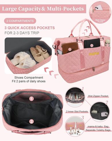 Mama Baby Pregnancy Hospital Bag Essentials for Women Labor Delivery Diaper Organizer with Shoe Compartment,2 Waterproof Toiletry Pouch Travel Duffle Bag for Mommy Weekender Overnight Gym Gifts,Pink in Saudi Arabia